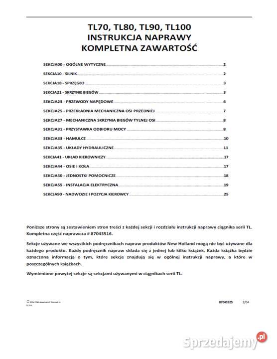 INSTRUKCJA NAPRAW HOLLAND TL70 TL80 TL90 TL100 Gdańsk
