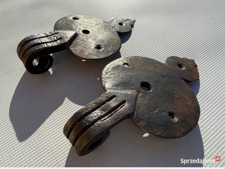 PIĘKNE STARE KUTE ZAWIASY OCZYSZCZONE LEWE PRAWE Antyki Bielawa