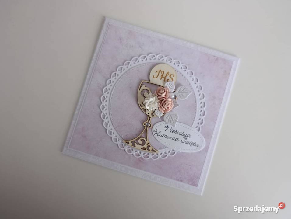 Kartka ręcznie robiona Komunia Święta handmade z