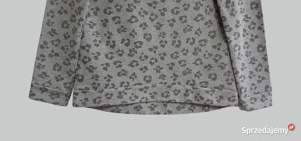 Damski miękki sweter szary w panterkę długim szary/srebrny