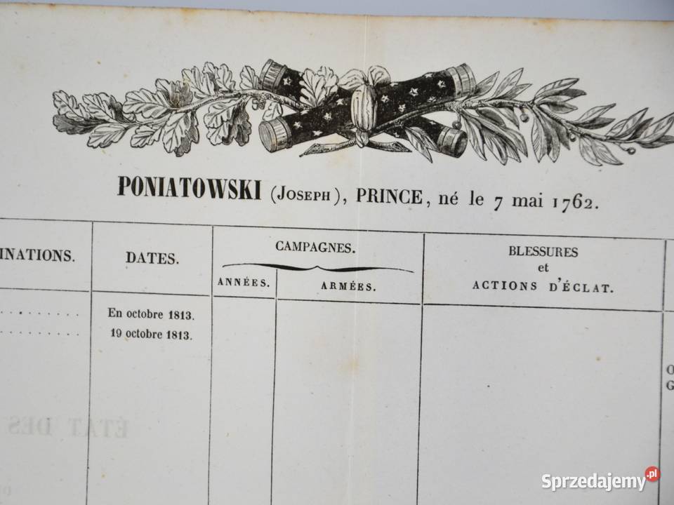Starodruk z 1839 Książę Józef Poniatowski Wólka Poznańska