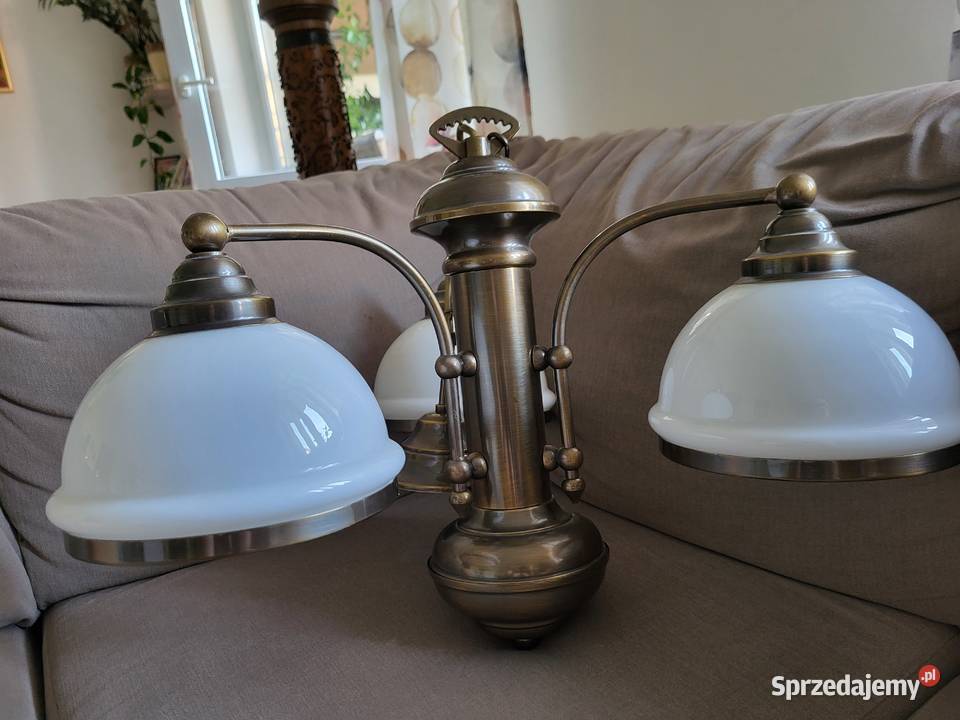 Piekna lampa mosiądz ceramika