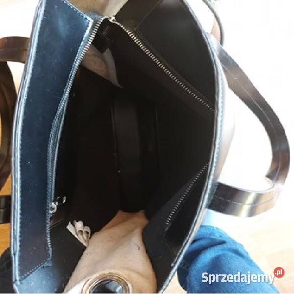 Czarna Duża Torba Skórzana Na Ramę Na Zamek Drezdenko