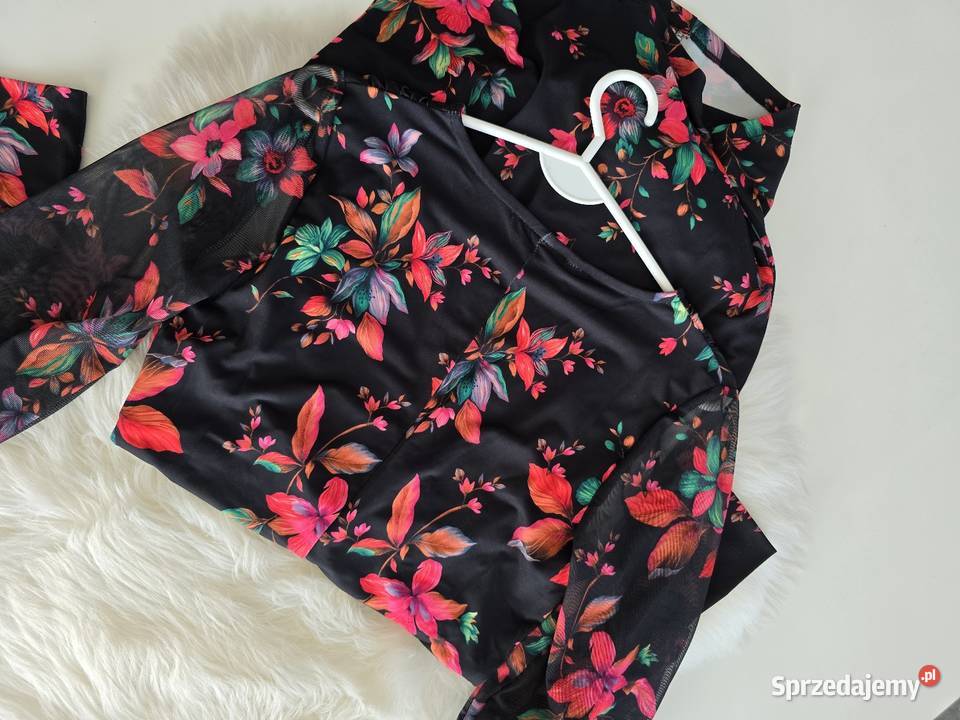 Sukienka kwiatowy print Rękaey z siatki Rybnik