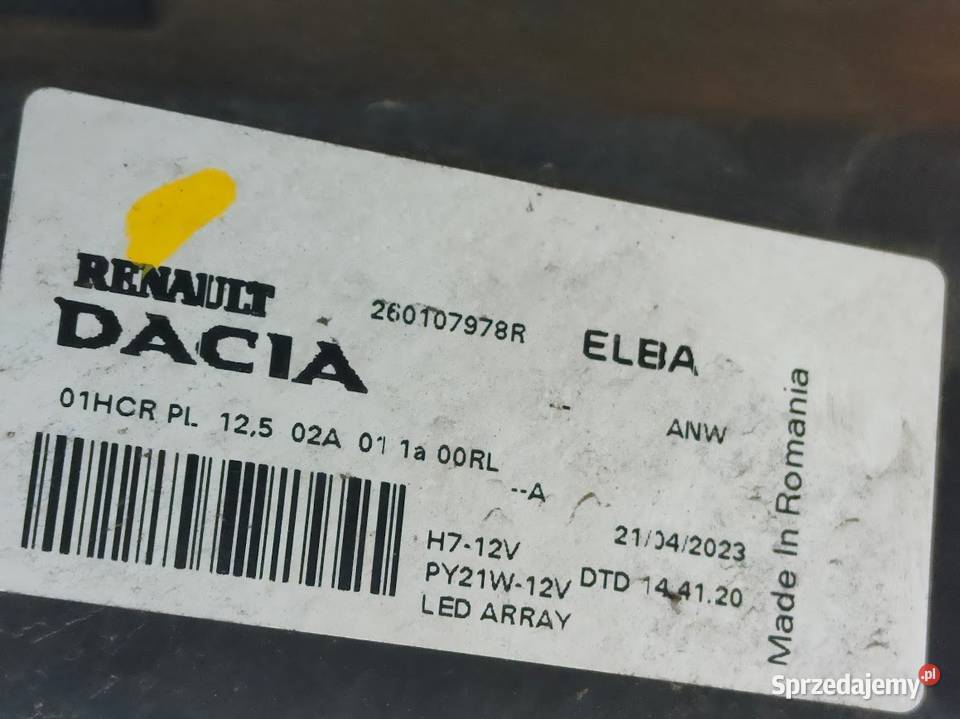 Lampa Prawy Przód Dacia Sandero III 260107978R Pleszew sprzedam