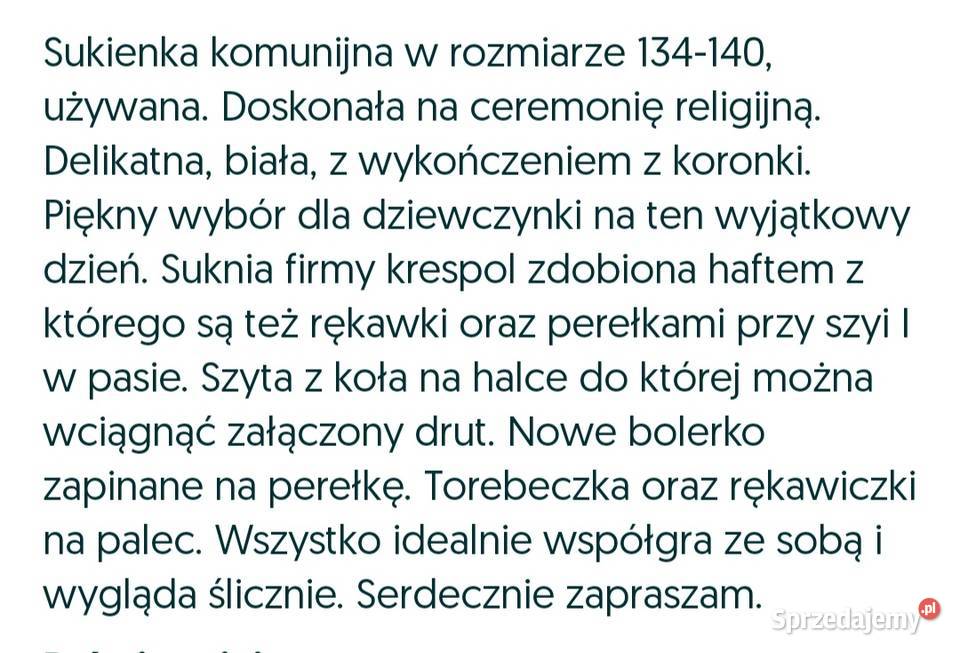 Sukienka komunijna 134140 bolerko torebka Borów