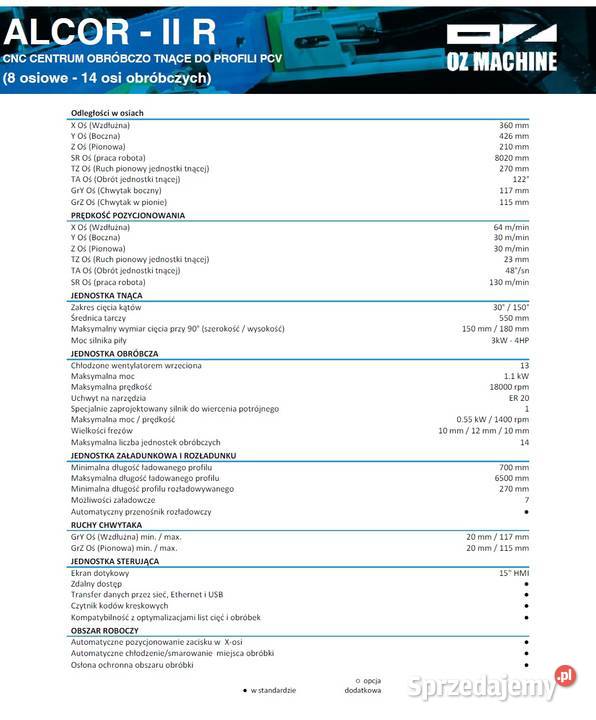 Centrum obróbczo tnące ALCOR II R PCV 8 osi 14 kujawsko-pomorskie Obodowo sprzedam