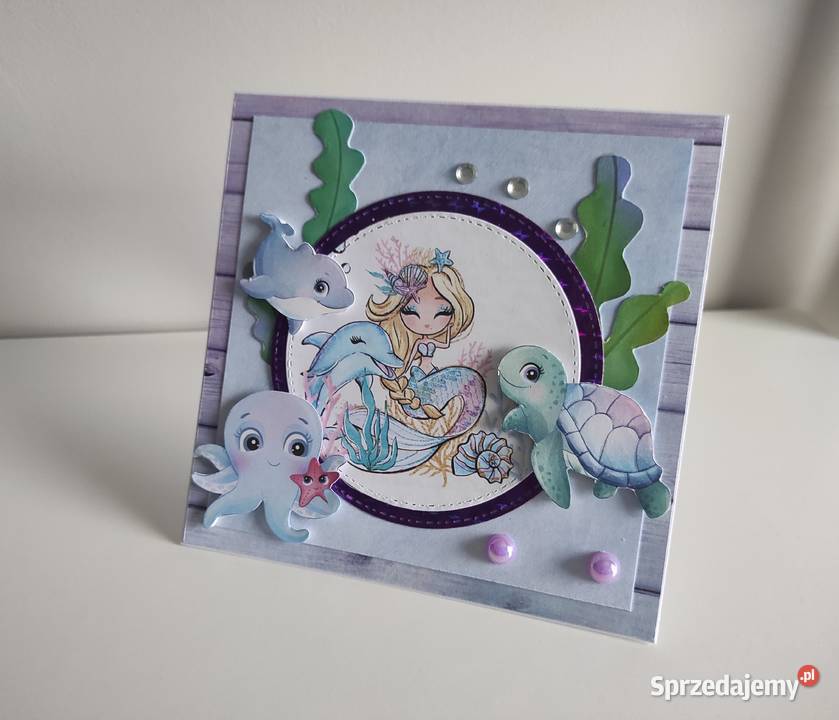 Kartka ręcznie robiona na urodziny z syrenką Łódź sprzedam
