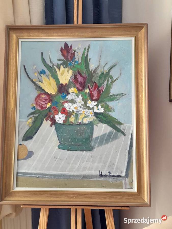 Kwiaty martwa natura obraz olejny płótno mazowieckie Iłża