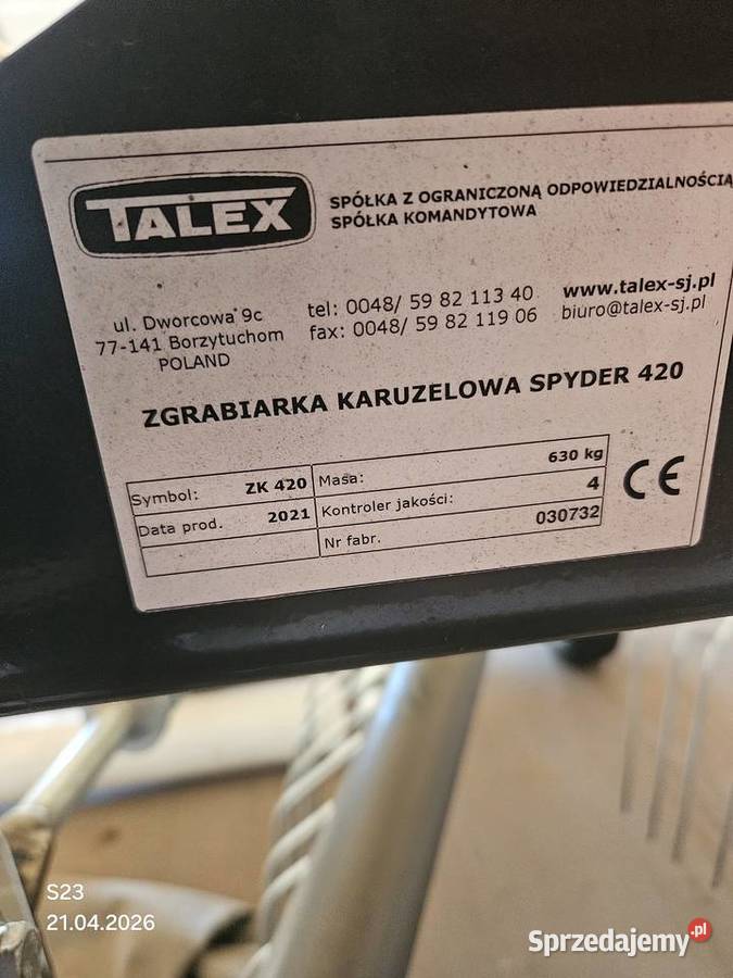 Zgrabiarka karuzelowa talex 420 nieuszkodzony mazowieckie Łyse