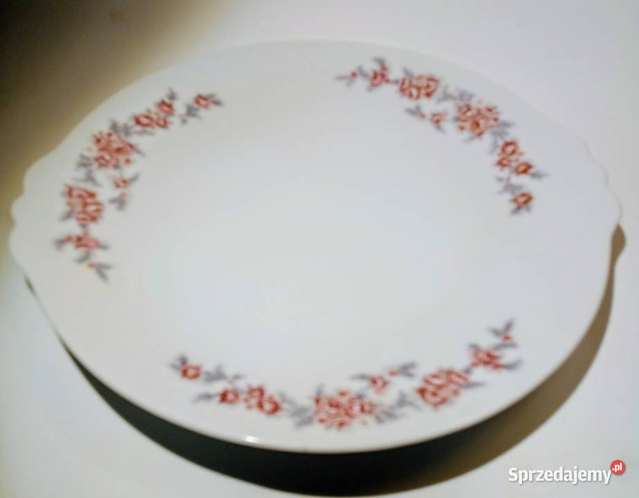 Talerz porcelanowy Włocławek czerwone kwiaty PRL Antyki Warszawa