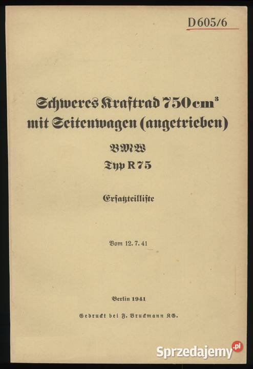 BMW R75 Instrukcja obsługi Katalog części Lębork