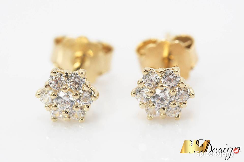Złote kolczyki 585 z cyrkoniami na sztyft złoto podkarpackie Rzeszów