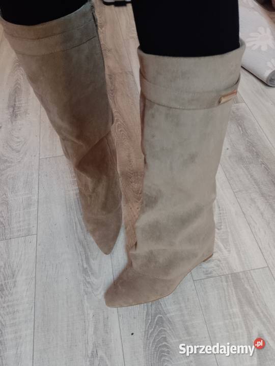 40 Beżowe wygodne kozaki kowbojki na koturnie 25.5cm małopolskie Kraków