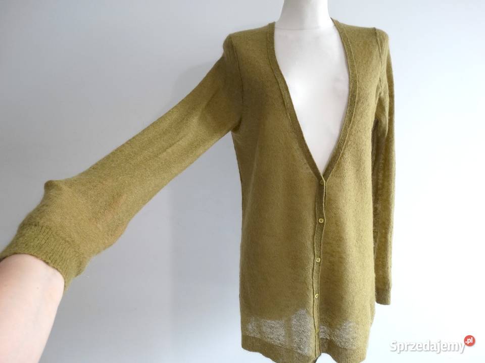 Sweter Kardigan Moherowy Wełniany Limonkowy Łomża