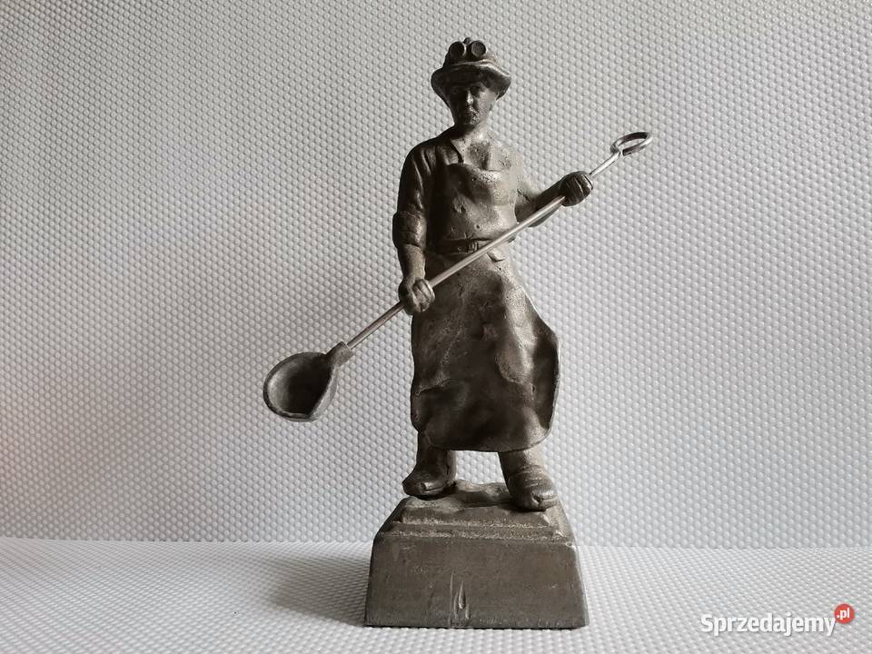 Stara duża figurka metalowa Hutnik PRL Antyki Katowice sprzedam