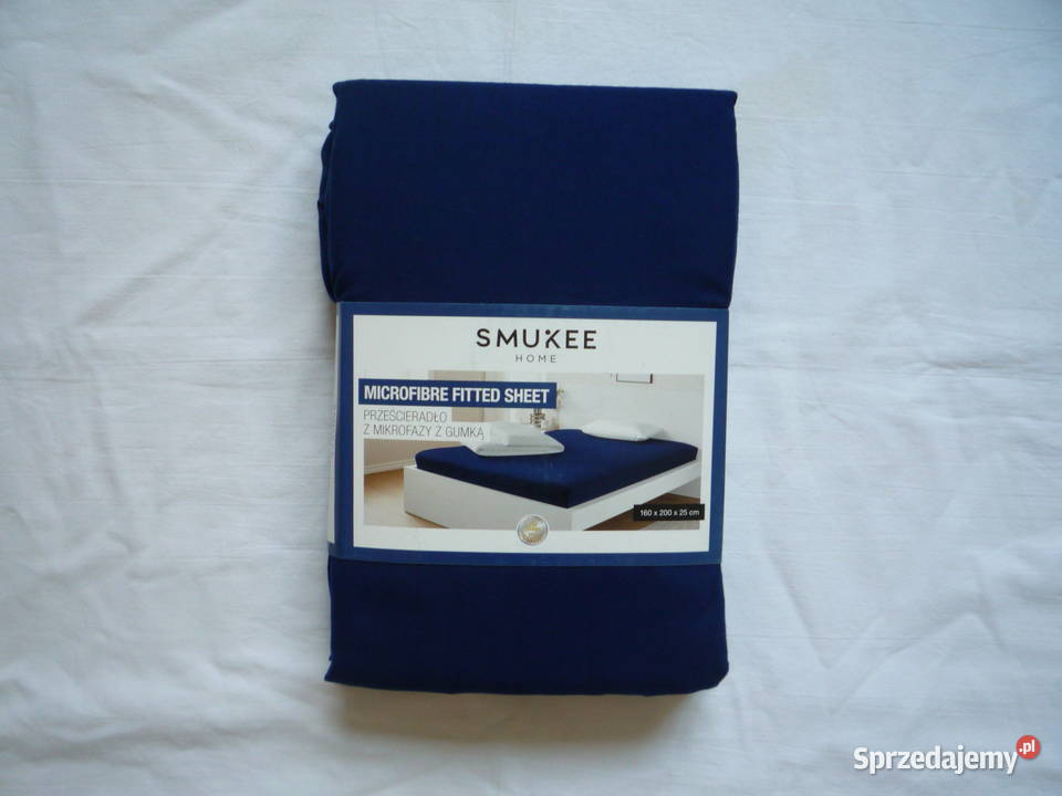 Smukee Granatowe Mikrofaza Prześcieradło z gumką