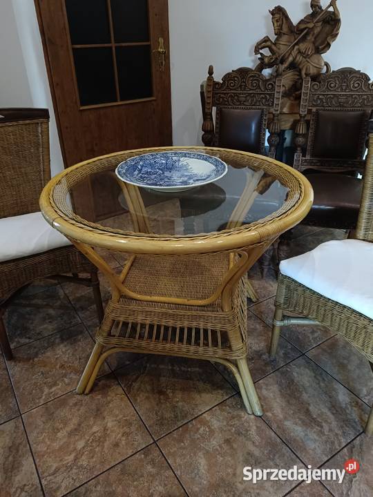 Stół ratanowy duży ze szklanym blatem Lipno