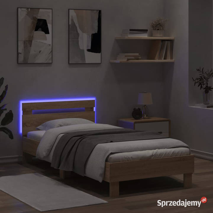 Rama łóżka z wezgłowiem i LED dąb sonoma 90x200 mazowieckie