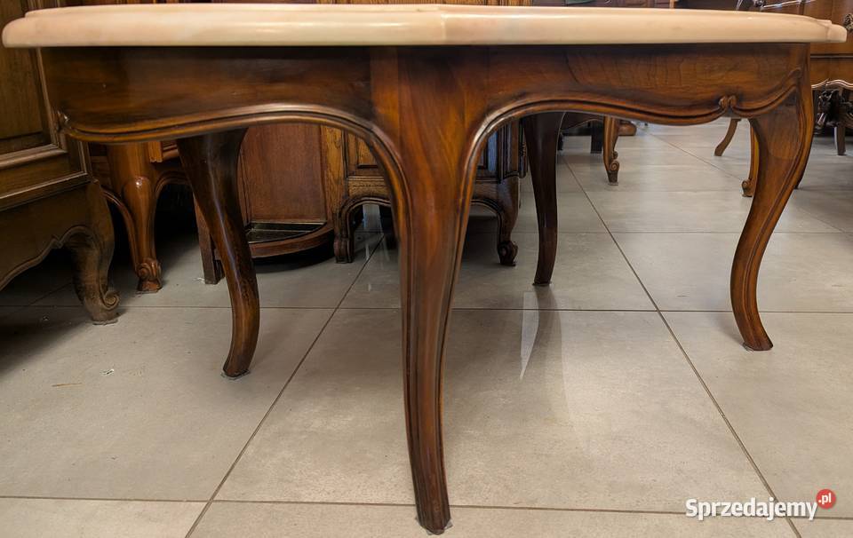 Piękny orzechowy stolik ludwikowski z marmurem Dąbrowa Górnicza