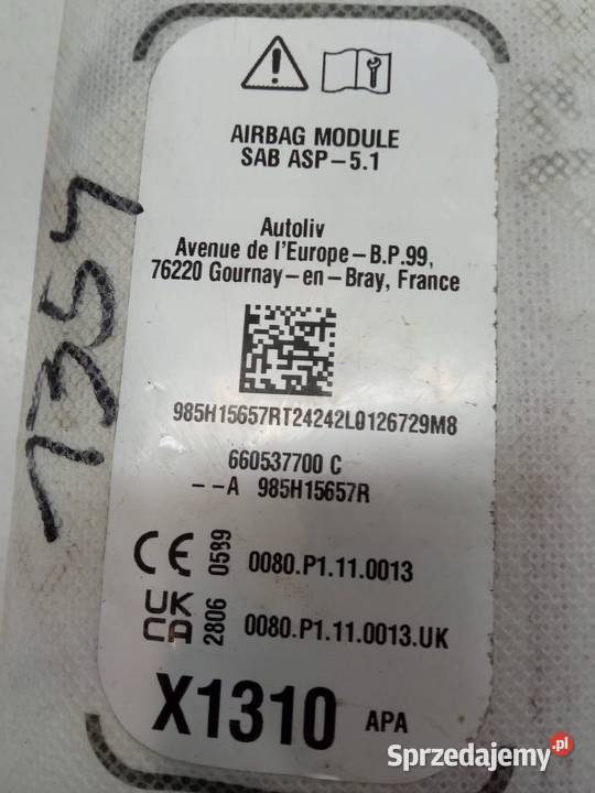 PODUSZKA POWIETRZNA LEWA KIEROWCY FOTELA AIRBAG