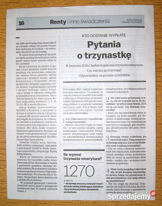 Renty i inne świadczenia Gazeta Wyborcza Parczew