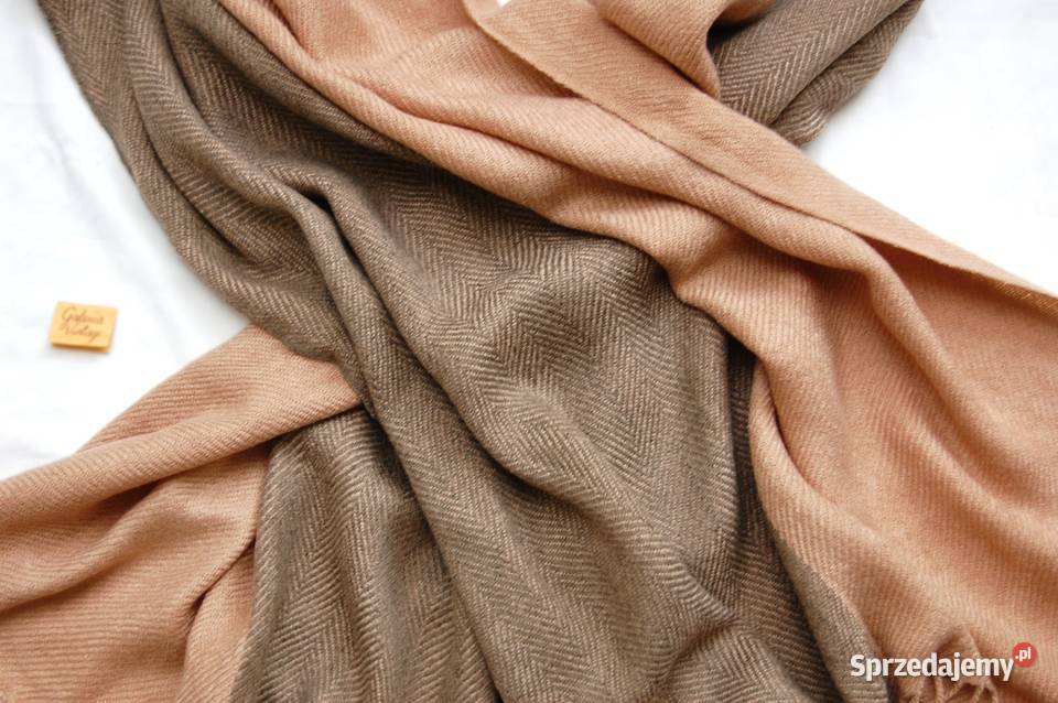 Szal damski beż camel brąz wiskoza wełna Lublin