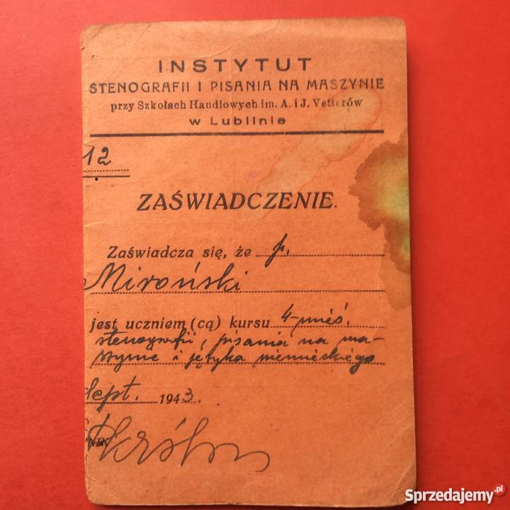 731 Zaświadczenie Instytutu Stenografii Szczecin