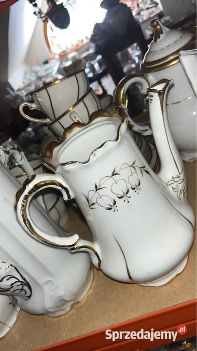 Dzbanek do kawy Bez sygnatury Biało złoty Gdańsk