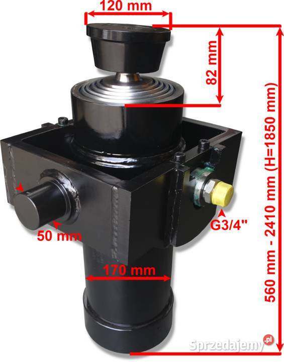 Siłownik hydrauliczny o skoku 1850 mm i udźwigu Do przyczep rolniczych Solec Kujawski