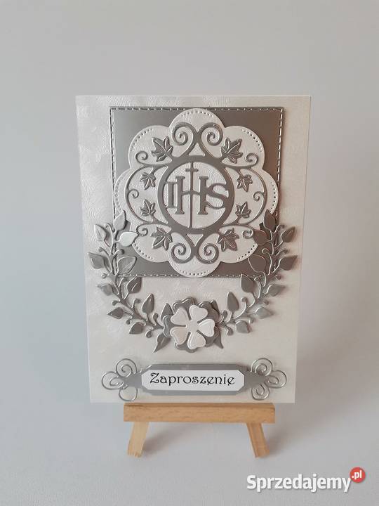 ZAPROSZENIA KOMUNIA IHS W SERWETCE C6 SREBRO Poznań