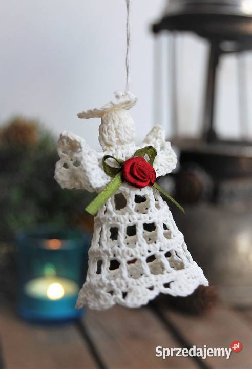 Aniołek szydełkowy z różą kwiatem zawieszka Lublin sprzedam