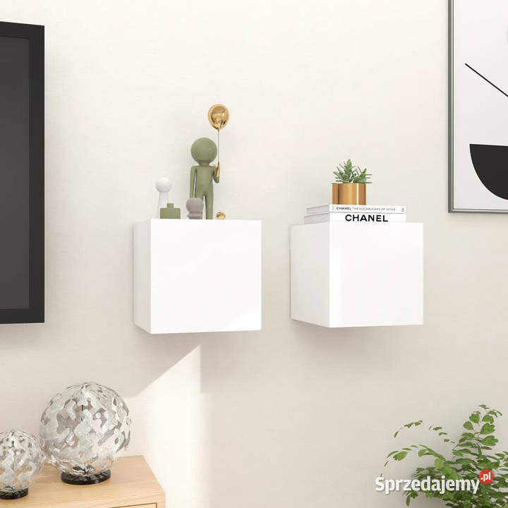 Wiszące szafki telewizyjne 2 białe 305x30x30 Szafki Warszawa