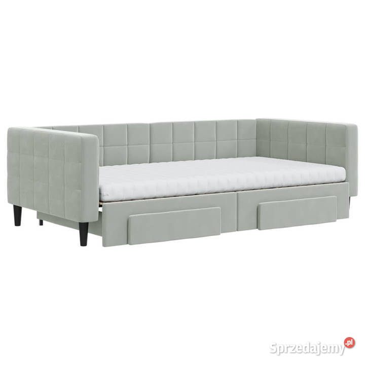 Sofa rozsuwana z szufladami jasnoszara aksamit Warszawa