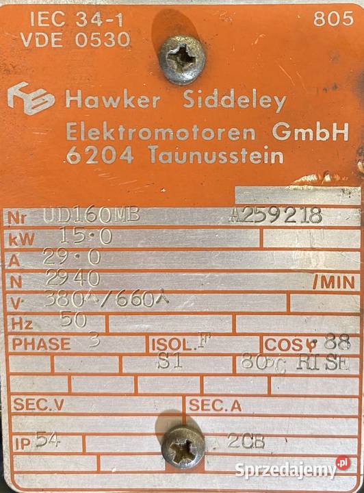 silnik elektryczny 15kW 2940obr 3fazowy kujawsko-pomorskie Pigża