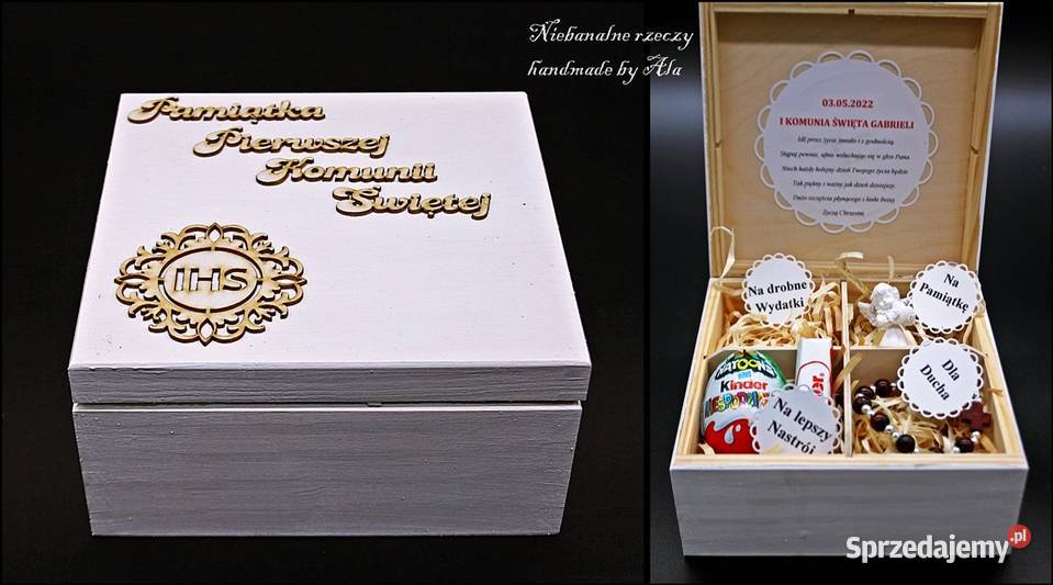 Skrzyneczka drewniana szkatułka I komunia Święta Kutno