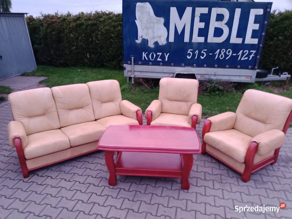 Komplet Wypoczynkowy KLER 311 i Ława Dąb Skóra Kozy