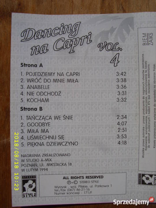 DANCE kaseta DANCING NA CAPRI 4 Wołów