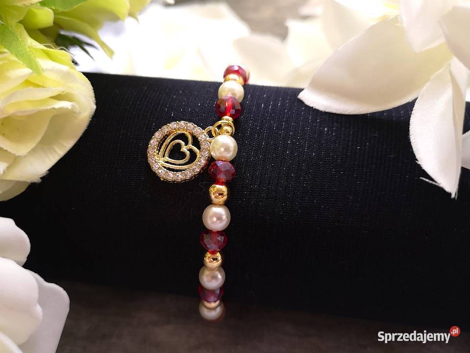 Bransoletka damska z perłowymi i czerwonymi świętokrzyskie Kielce