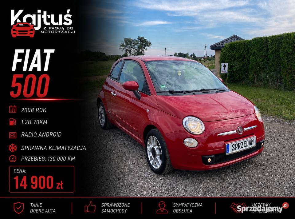 Fiat 500 2008R 12B ŚLICZNY StanSUPER BogataOpcja
