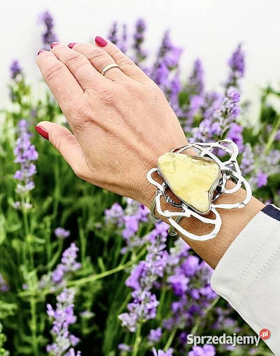 Bransoleta unikat rękodzieło srebro 925 bursztyn Pomlewo