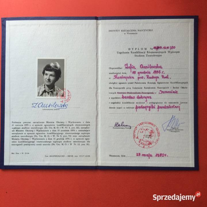 1837 Dyplom Egzaminu Kwalifikacyjnego Anilewska