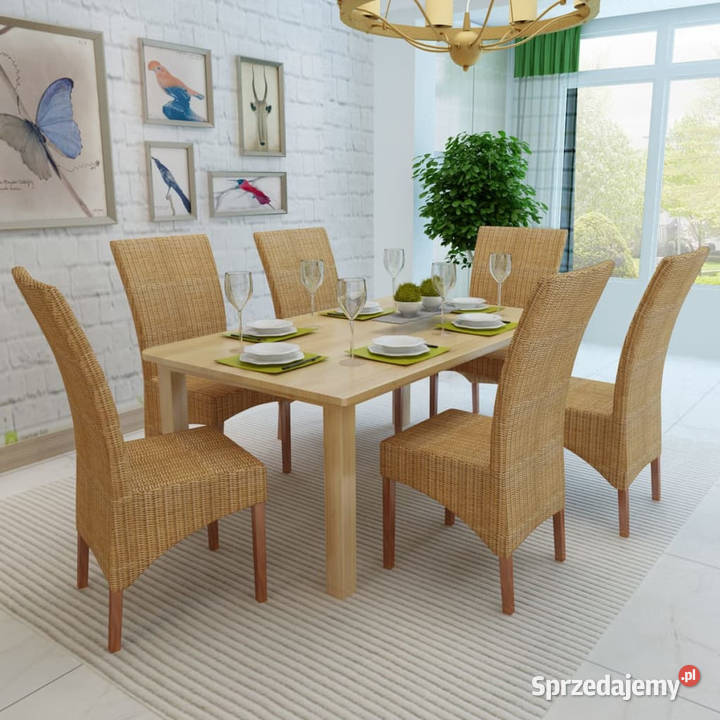 Krzesła stołowe 6 brązowe naturalny rattan