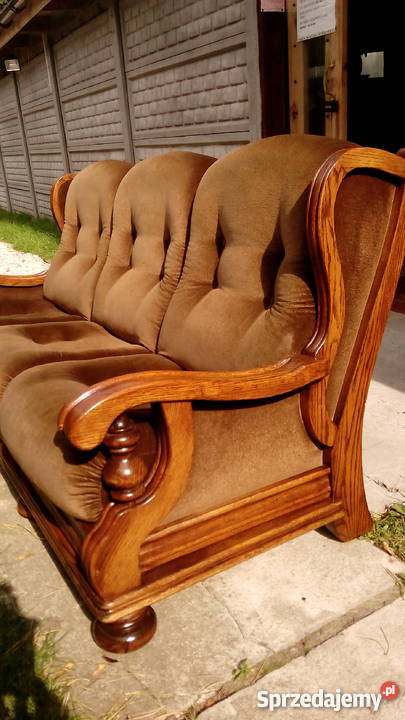 Piękna Sofa dębowa welur meble holenderskie 200cm Sochaczew