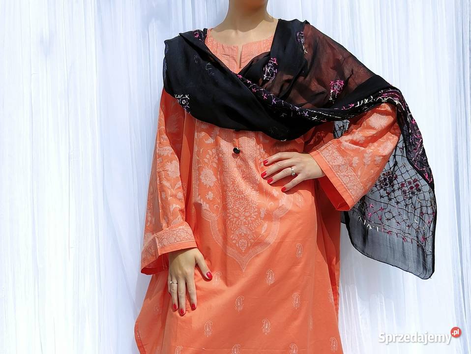 Duża chusta szal dupatta haftowana szyfon czarna