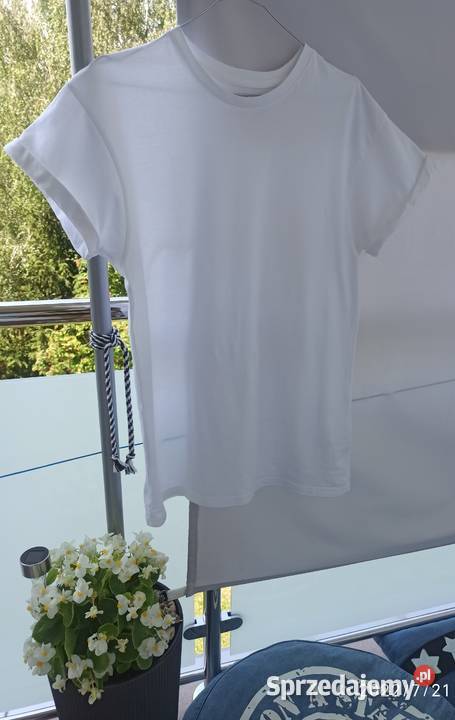 Biały tshirt z wywijanym rękawem uniseks rozmiar Radzyń Podlaski sprzedam