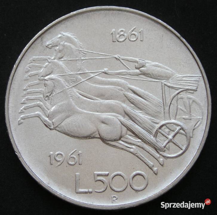 Włochy 500 lirów 1961 SREBRO kwadryga stan 2 łódzkie Łódź