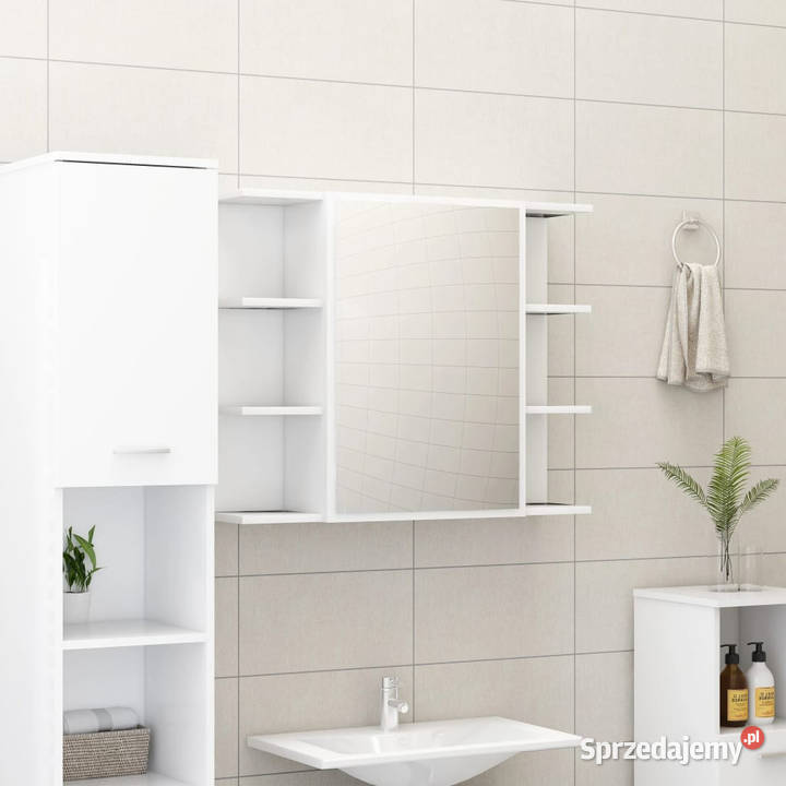 Szafka łazienkowa z lustrem biała 80 x 205 x 64 Warszawa