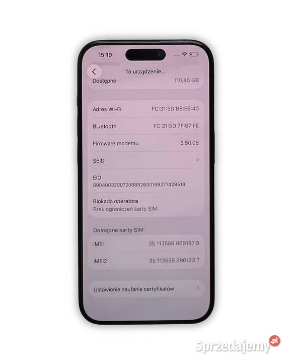 iPhone 15 Pro 128GB 86 kondycji 100 oryginalny Cmolas sprzedam