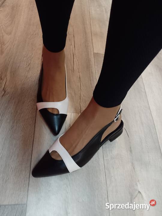 3940 Biało czarne niskie czółenka wieczorowe z Czółenka Kraków sprzedam
